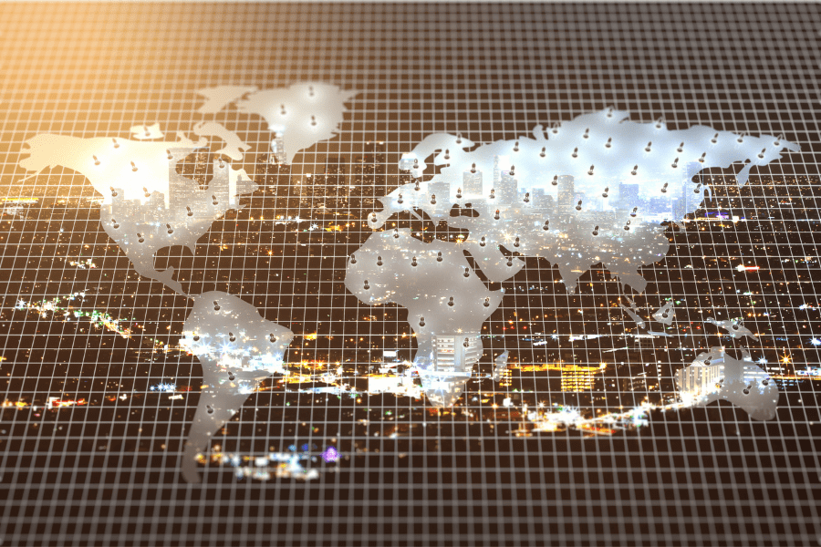 abstract grid with map on city background