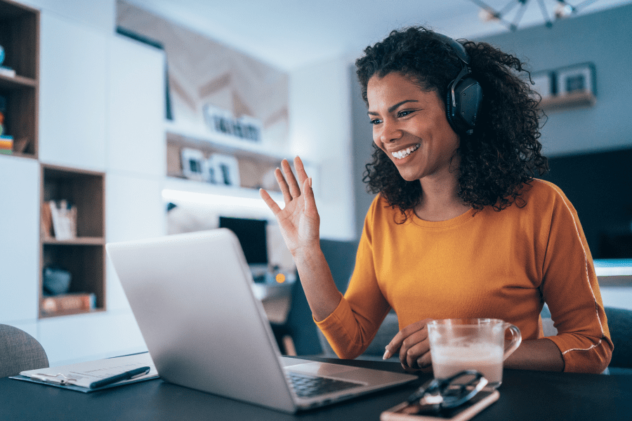 young woman working remotely having a meeting call